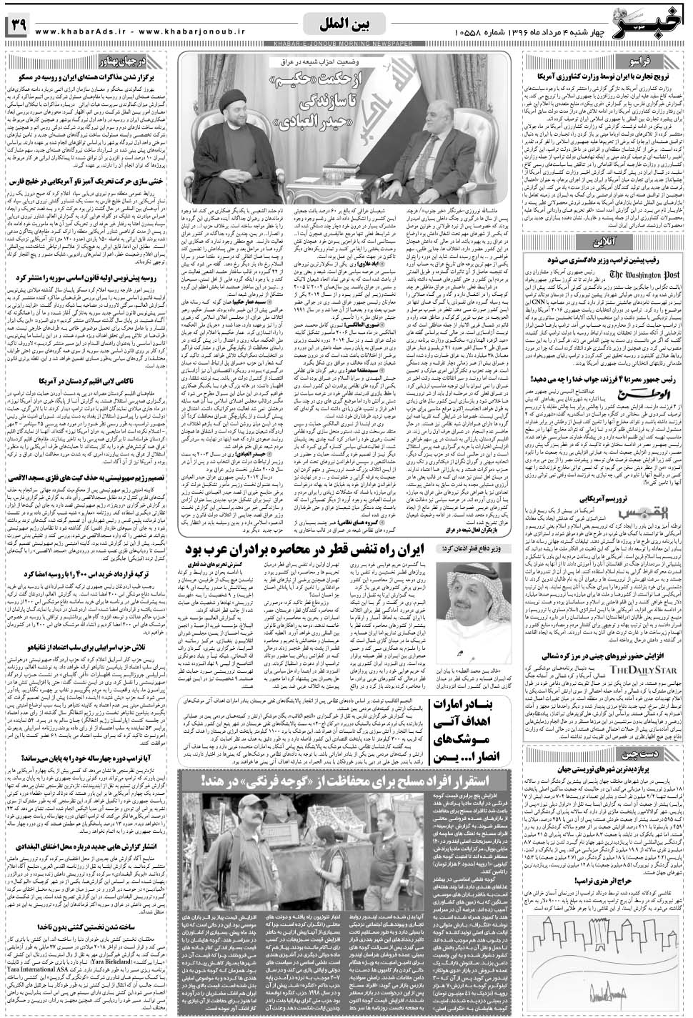 مشاهده صفحه ۳۹ روزنامه خبرجنوب تاریخ ۴  سال ۱۳۹۶