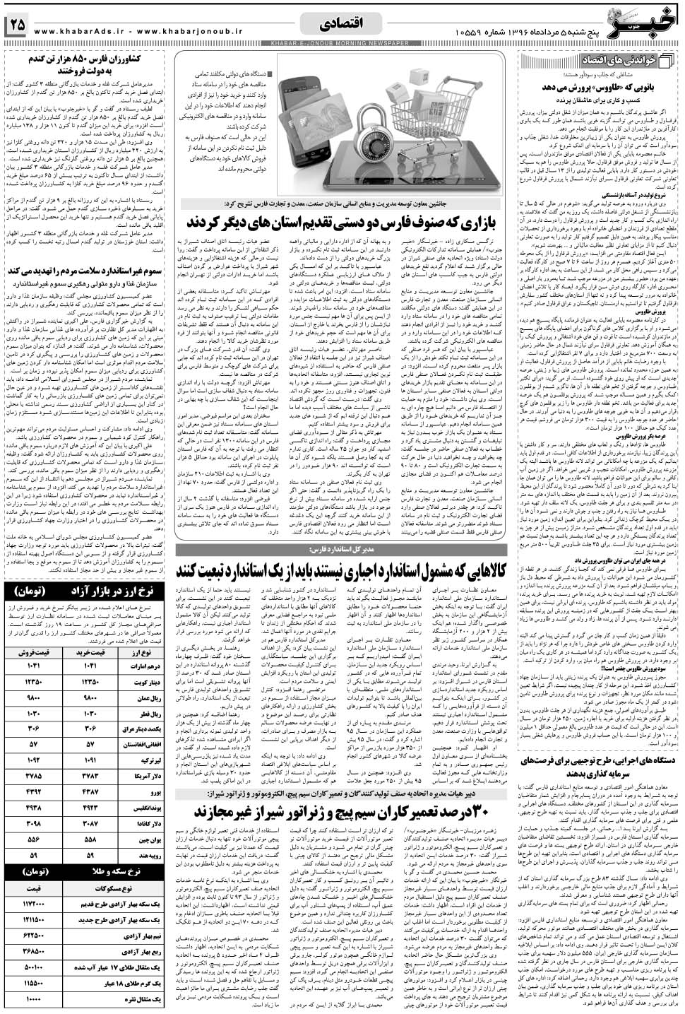 مشاهده صفحه ۲۵ روزنامه خبرجنوب تاریخ ۵  سال ۱۳۹۶