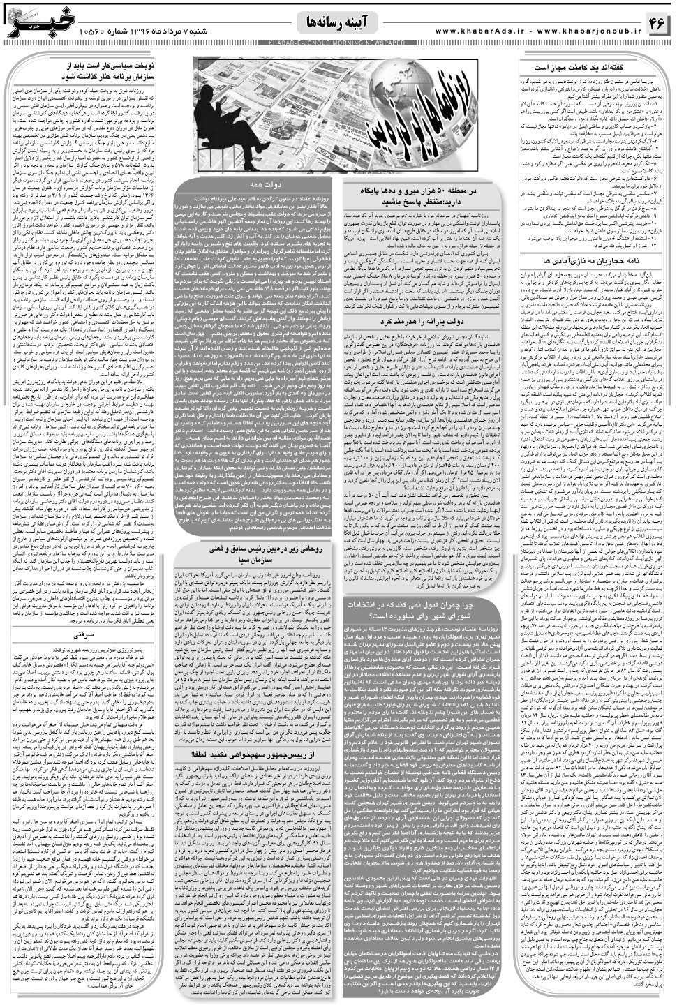 مشاهده صفحه ۴۶ روزنامه خبرجنوب تاریخ ۷  سال ۱۳۹۶