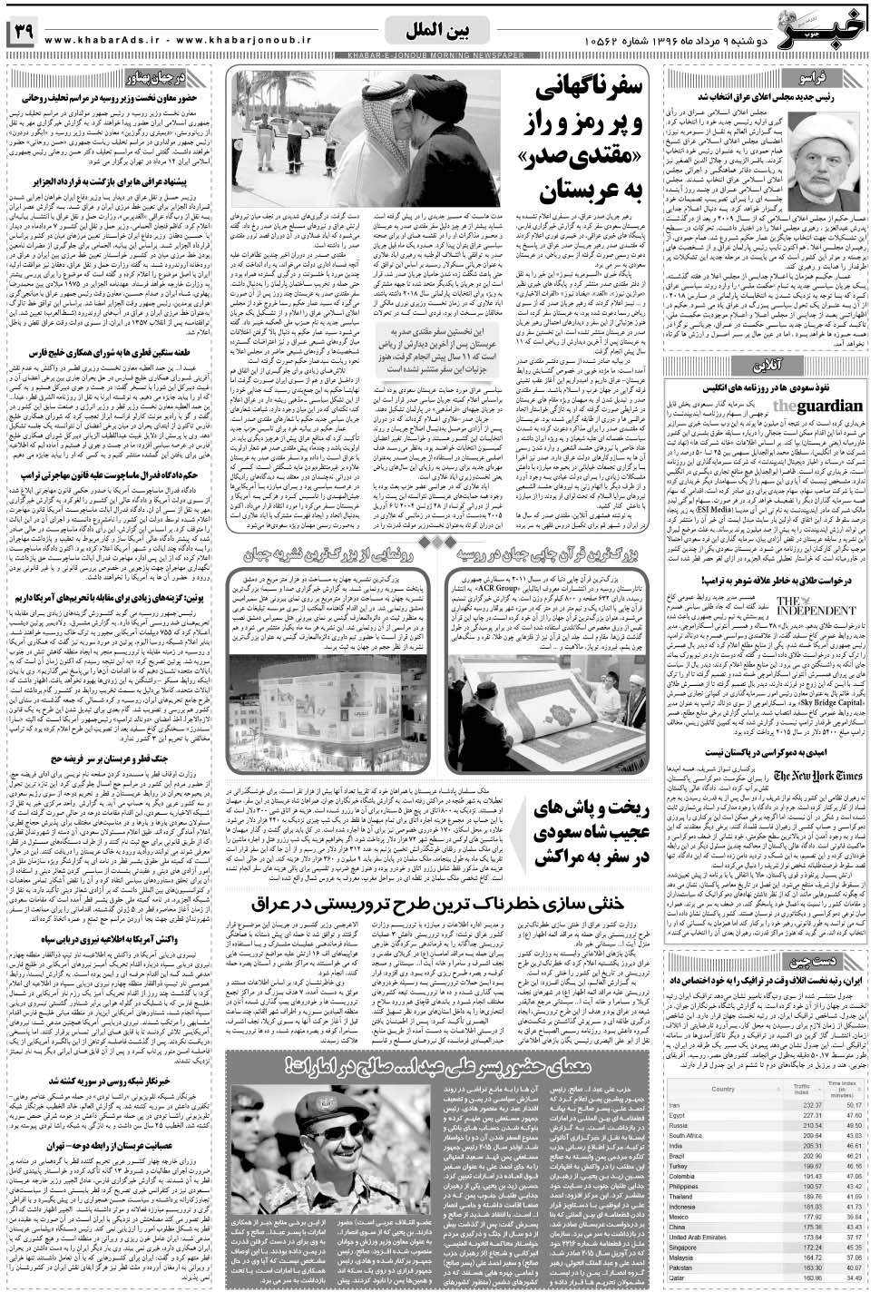 مشاهده صفحه ۳۹ روزنامه خبرجنوب تاریخ ۹  سال ۱۳۹۶