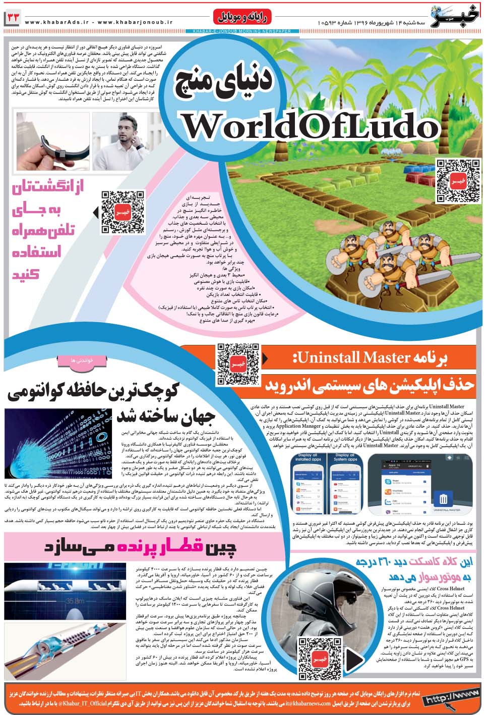 مشاهده صفحه ۳۳ روزنامه خبرجنوب تاریخ ۱۴  سال ۱۳۹۶