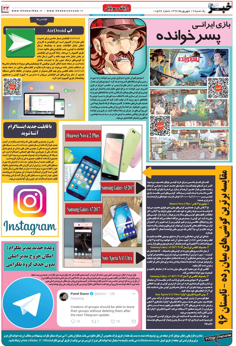 مشاهده صفحه ۳۳ روزنامه خبرجنوب تاریخ ۱۹  سال ۱۳۹۶