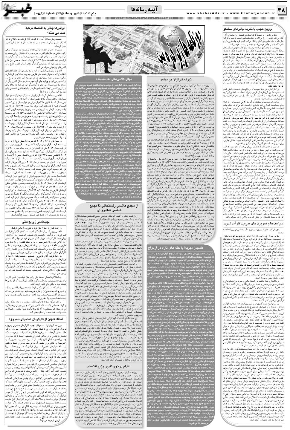 مشاهده صفحه ۳۸ روزنامه خبرجنوب تاریخ ۲  سال ۱۳۹۶