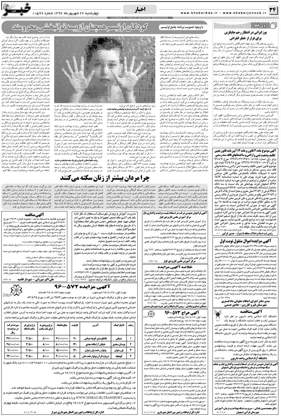 مشاهده صفحه ۳۴ روزنامه خبرجنوب تاریخ ۲۲  سال ۱۳۹۶