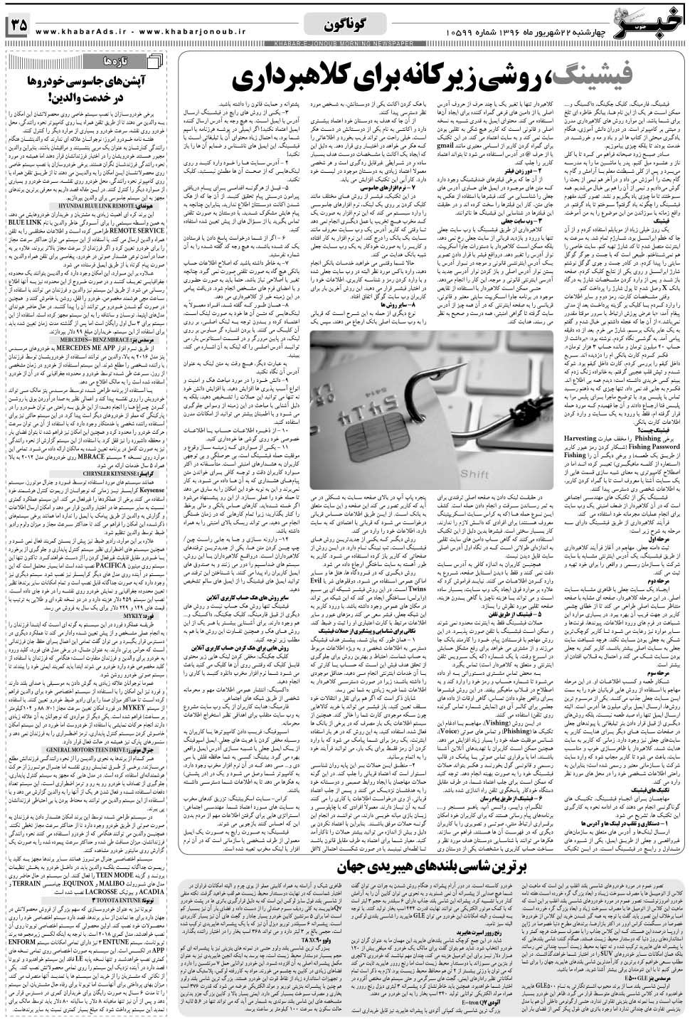 مشاهده صفحه ۳۵ روزنامه خبرجنوب تاریخ ۲۲  سال ۱۳۹۶