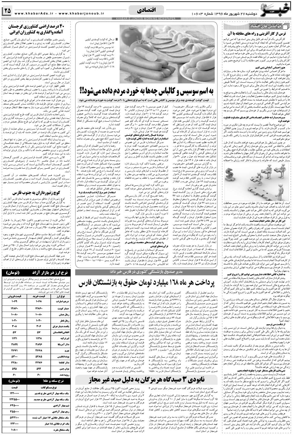 مشاهده صفحه ۲۵ روزنامه خبرجنوب تاریخ ۲۷  سال ۱۳۹۶