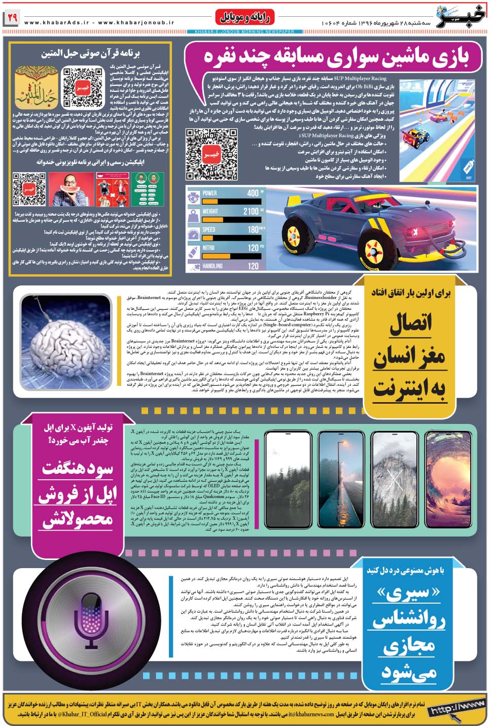 مشاهده صفحه ۲۹ روزنامه خبرجنوب تاریخ ۲۸  سال ۱۳۹۶