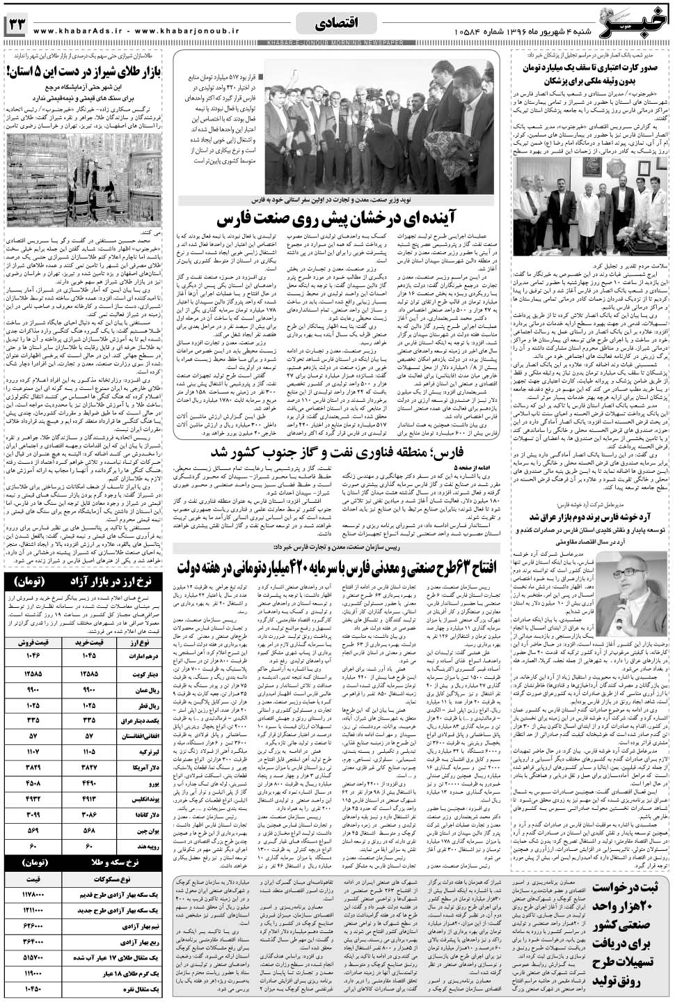 مشاهده صفحه ۳۳ روزنامه خبرجنوب تاریخ ۴  سال ۱۳۹۶