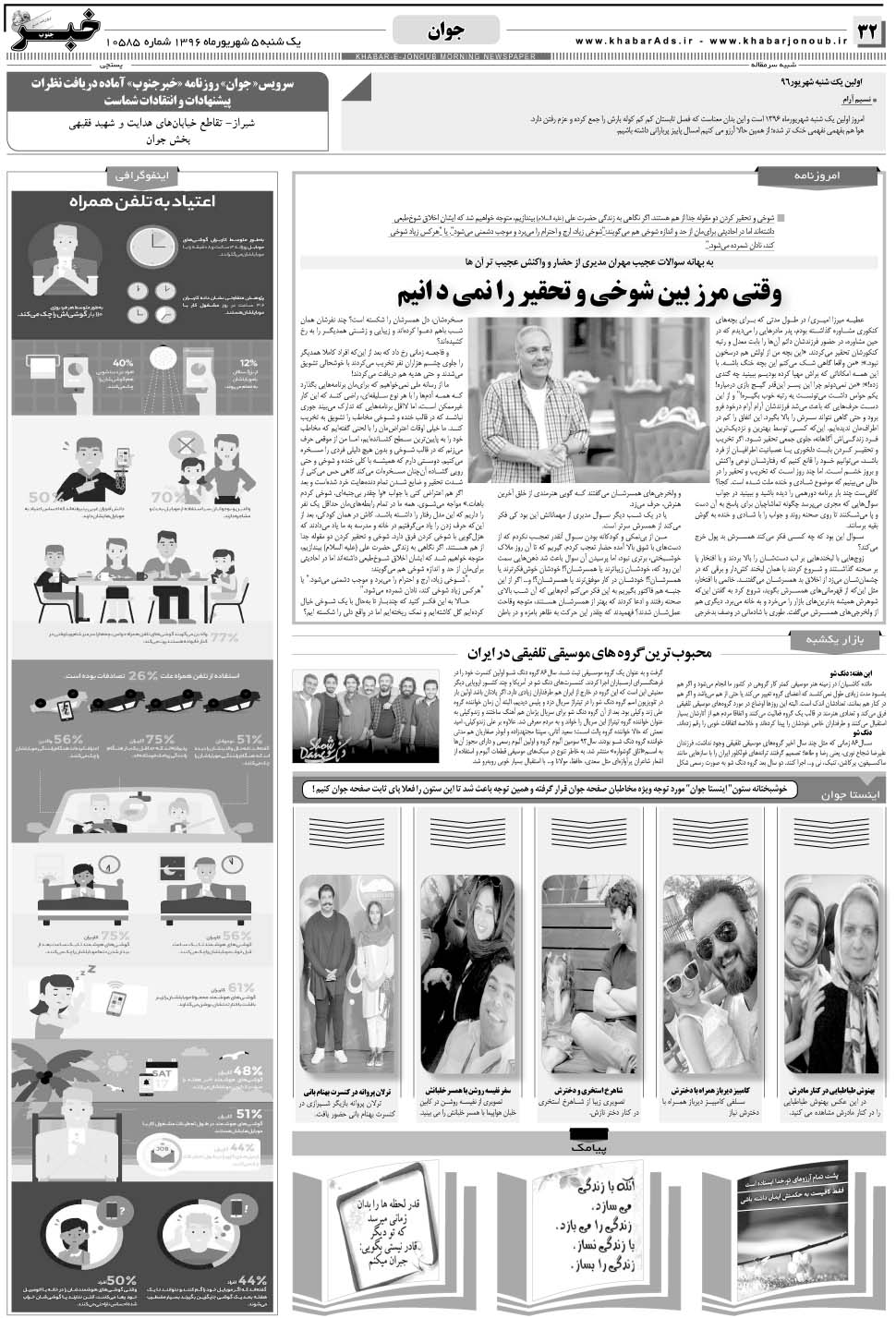 مشاهده صفحه ۳۲ روزنامه خبرجنوب تاریخ ۵  سال ۱۳۹۶
