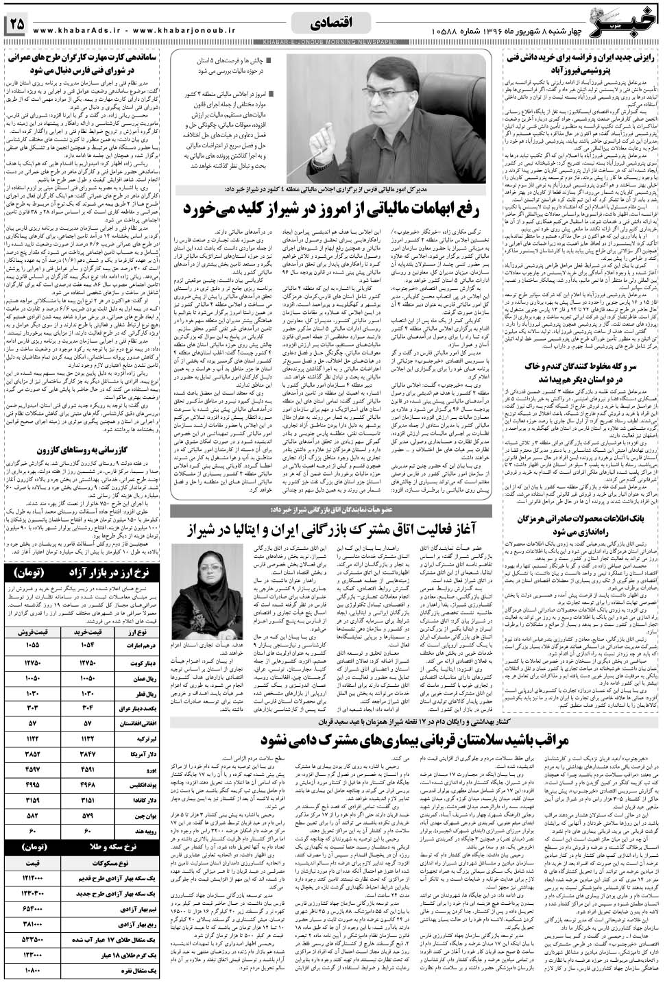 مشاهده صفحه ۲۵ روزنامه خبرجنوب تاریخ ۸  سال ۱۳۹۶