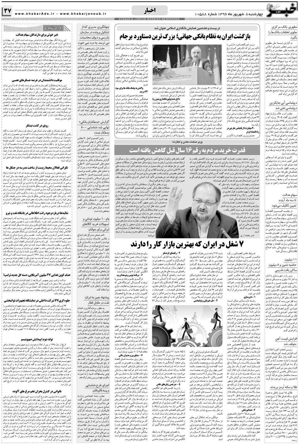 مشاهده صفحه ۳۷ روزنامه خبرجنوب تاریخ ۸  سال ۱۳۹۶