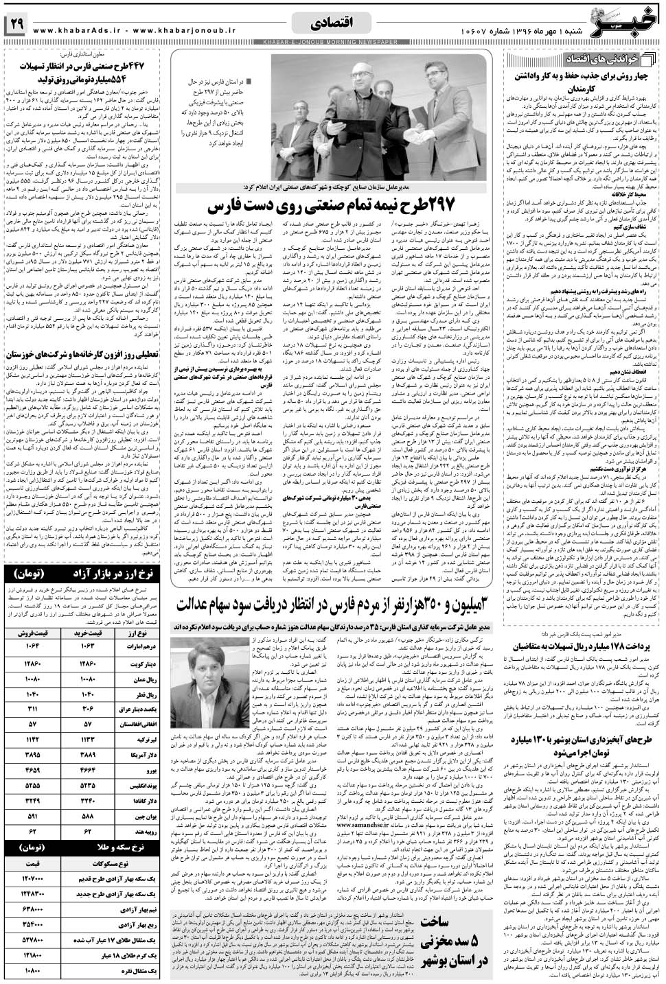 مشاهده صفحه ۲۹ روزنامه خبرجنوب تاریخ ۱  سال ۱۳۹۶