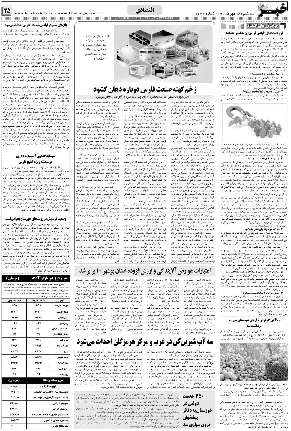 مشاهده صفحه ۲۵ روزنامه خبرجنوب تاریخ ۱۸  سال ۱۳۹۶