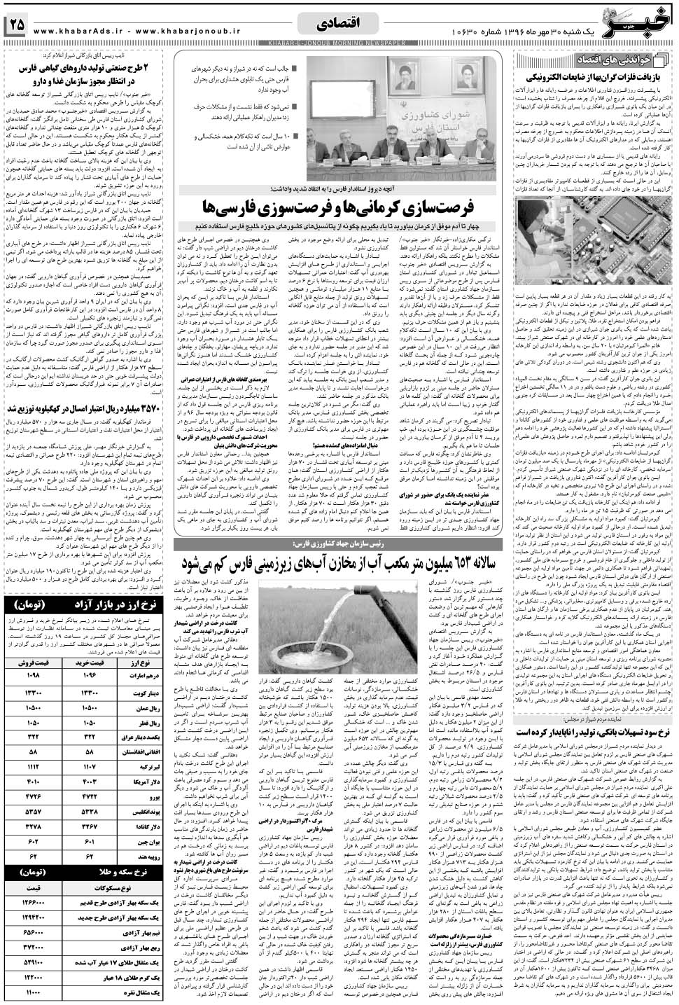 مشاهده صفحه ۲۵ روزنامه خبرجنوب تاریخ ۳۰  سال ۱۳۹۶