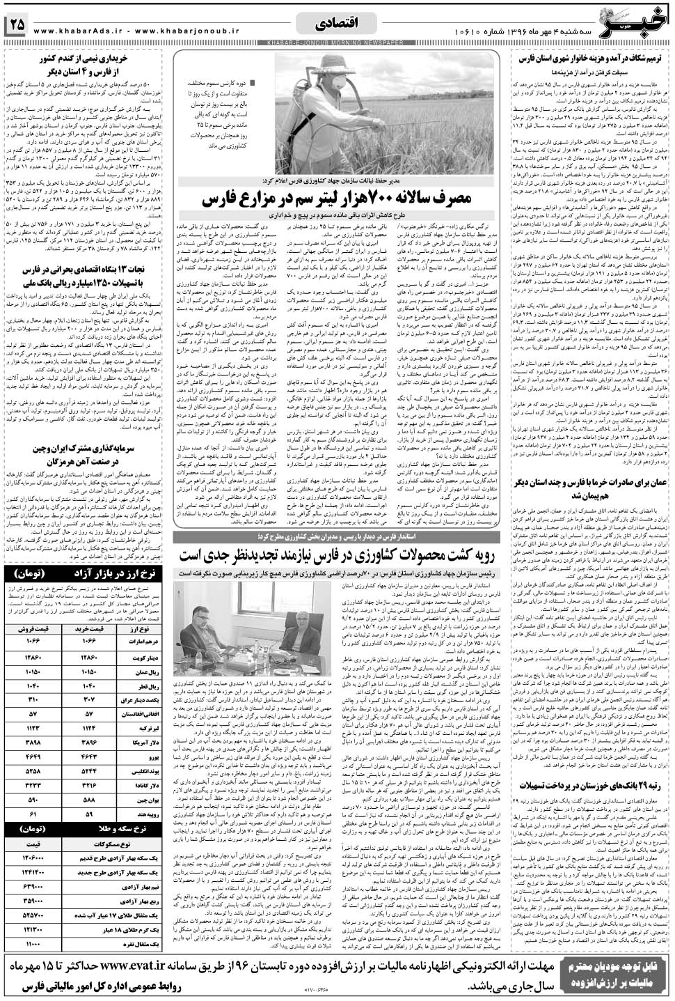 مشاهده صفحه ۲۵ روزنامه خبرجنوب تاریخ ۴  سال ۱۳۹۶