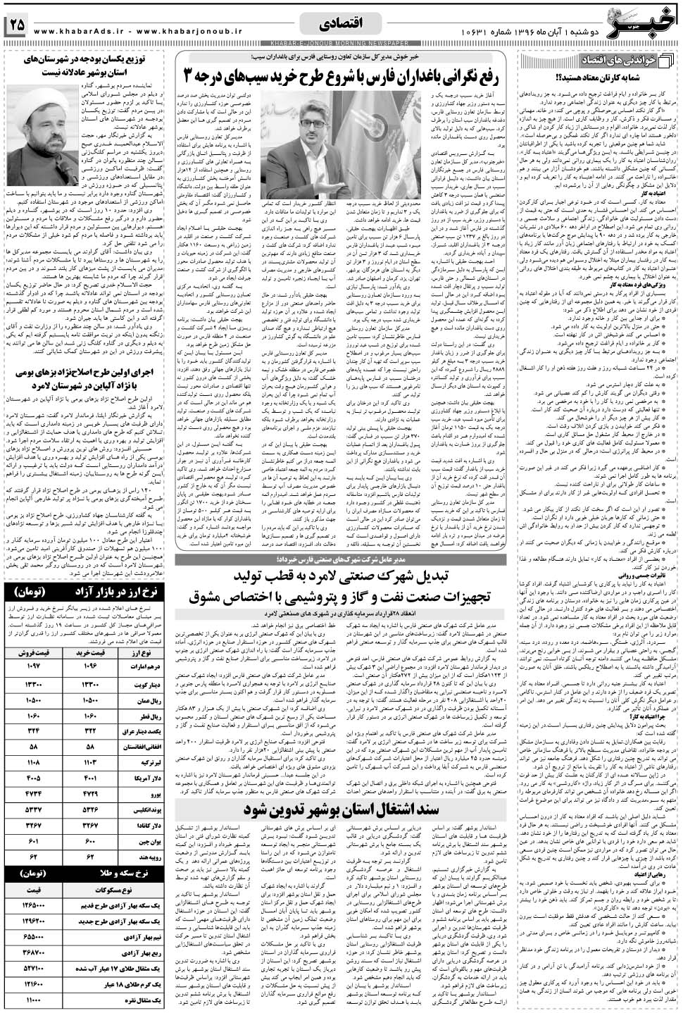 مشاهده صفحه ۲۵ روزنامه خبرجنوب تاریخ ۱  سال ۱۳۹۶