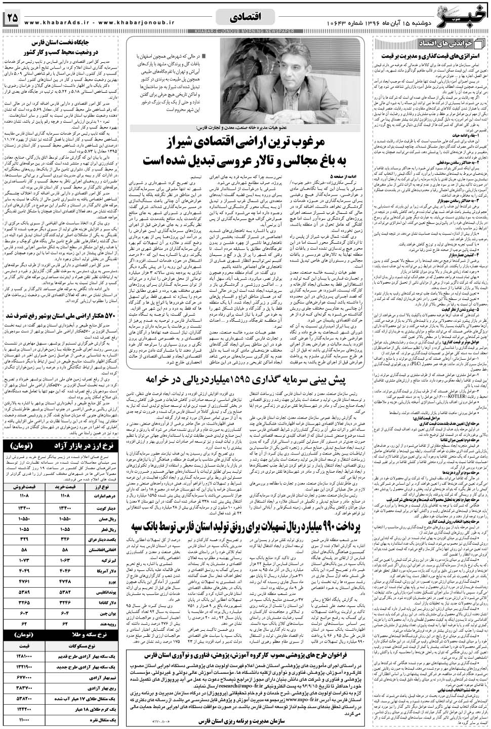 مشاهده صفحه ۲۵ روزنامه خبرجنوب تاریخ ۱۵  سال ۱۳۹۶