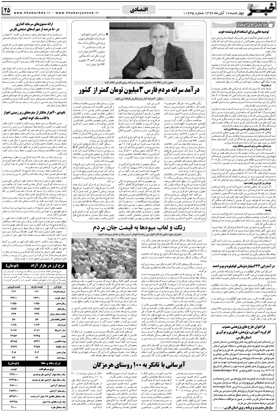 مشاهده صفحه ۲۵ روزنامه خبرجنوب تاریخ ۱۷  سال ۱۳۹۶