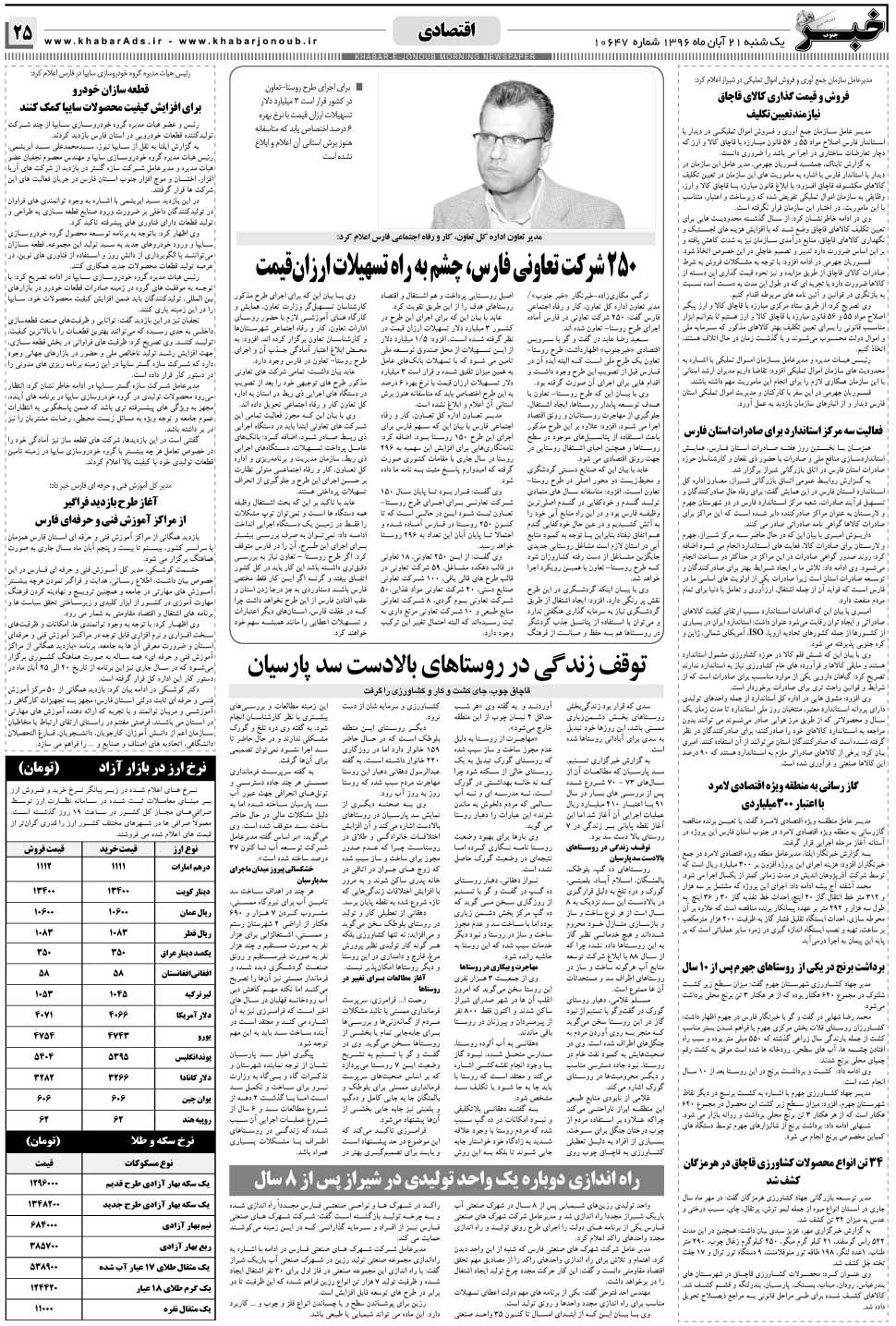 مشاهده صفحه ۲۵ روزنامه خبرجنوب تاریخ ۲۱  سال ۱۳۹۶