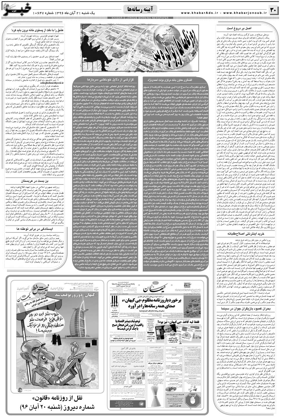 مشاهده صفحه ۳۰ روزنامه خبرجنوب تاریخ ۲۱  سال ۱۳۹۶