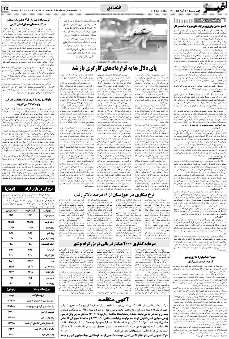 مشاهده صفحه ۲۵ روزنامه خبرجنوب تاریخ ۲۴  سال ۱۳۹۶