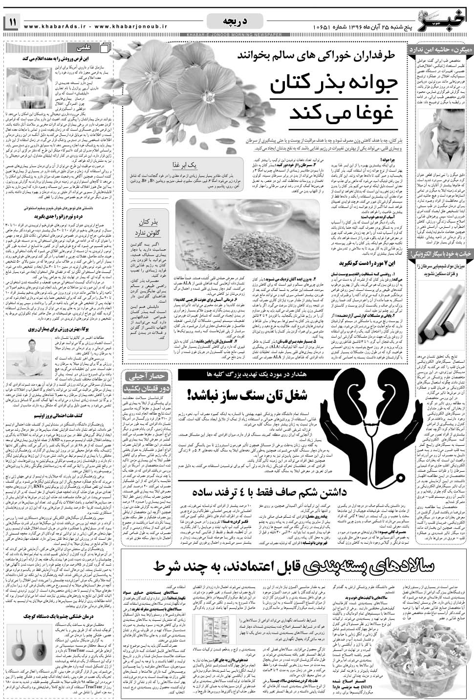 مشاهده صفحه ۱۱ روزنامه خبرجنوب تاریخ ۲۵  سال ۱۳۹۶