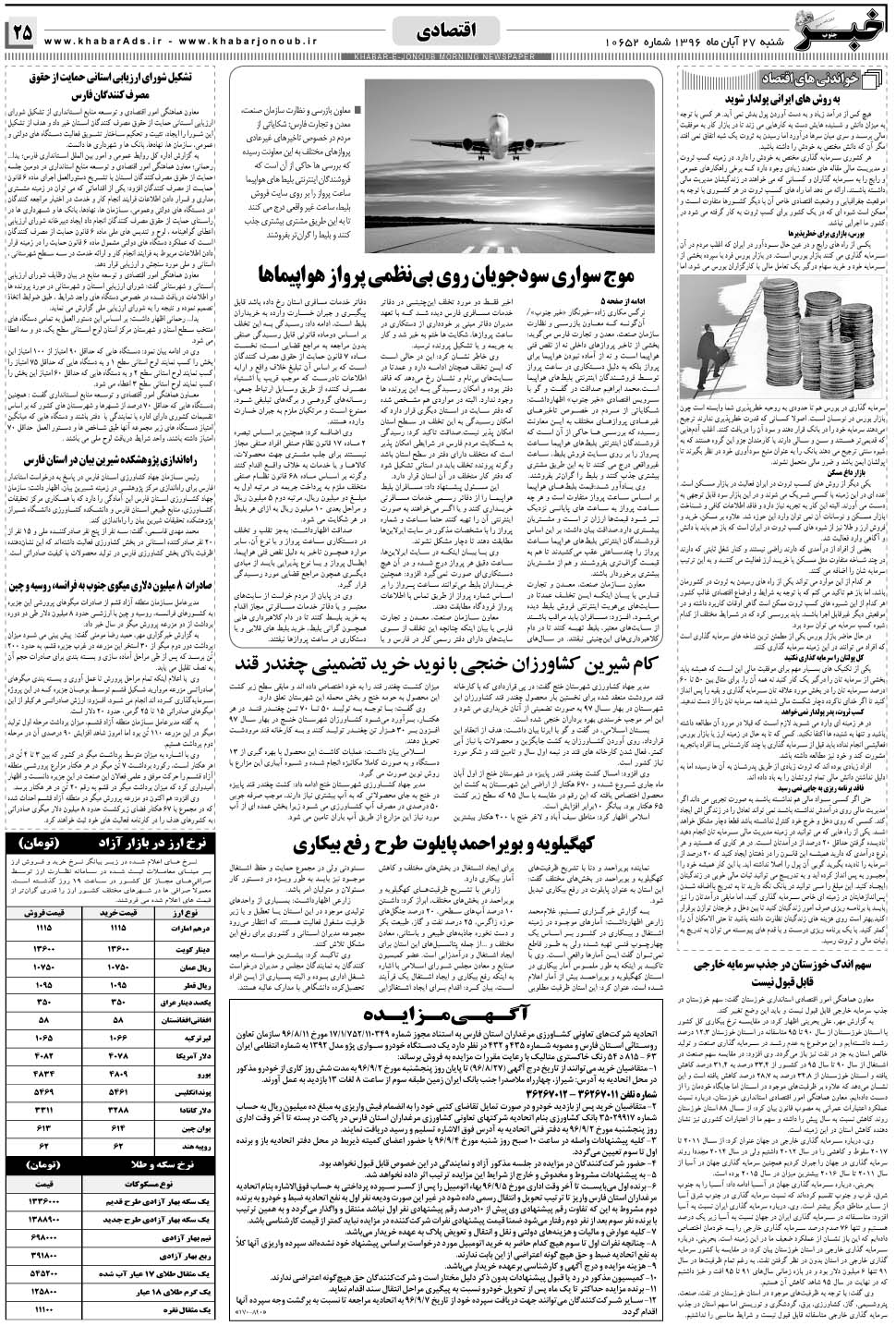 مشاهده صفحه ۲۵ روزنامه خبرجنوب تاریخ ۲۷  سال ۱۳۹۶