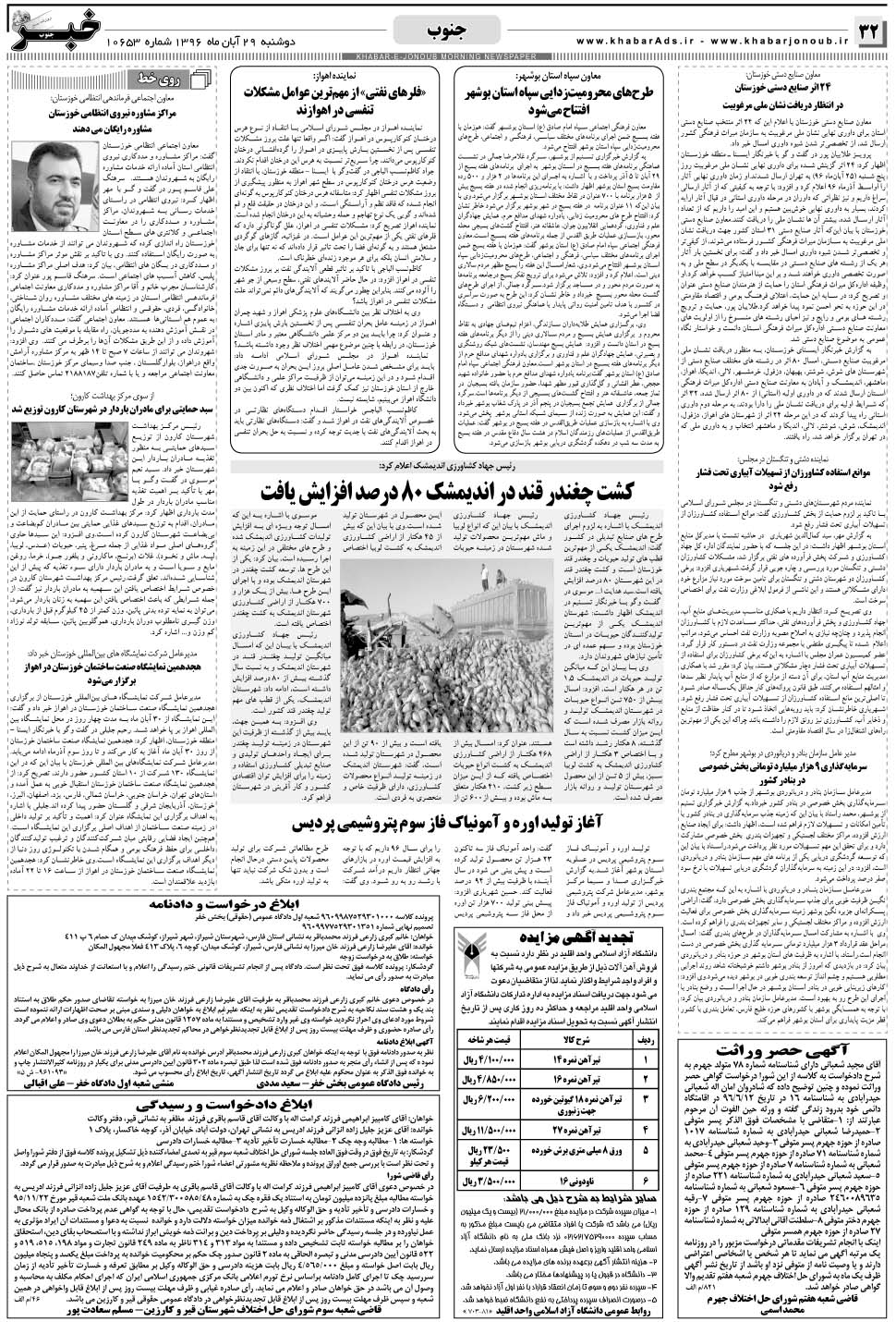 مشاهده صفحه ۳۲ روزنامه خبرجنوب تاریخ ۲۹  سال ۱۳۹۶