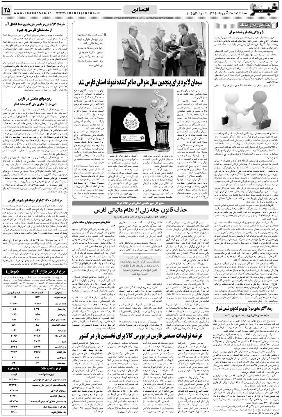 مشاهده صفحه ۲۵ روزنامه خبرجنوب تاریخ ۳۰  سال ۱۳۹۶