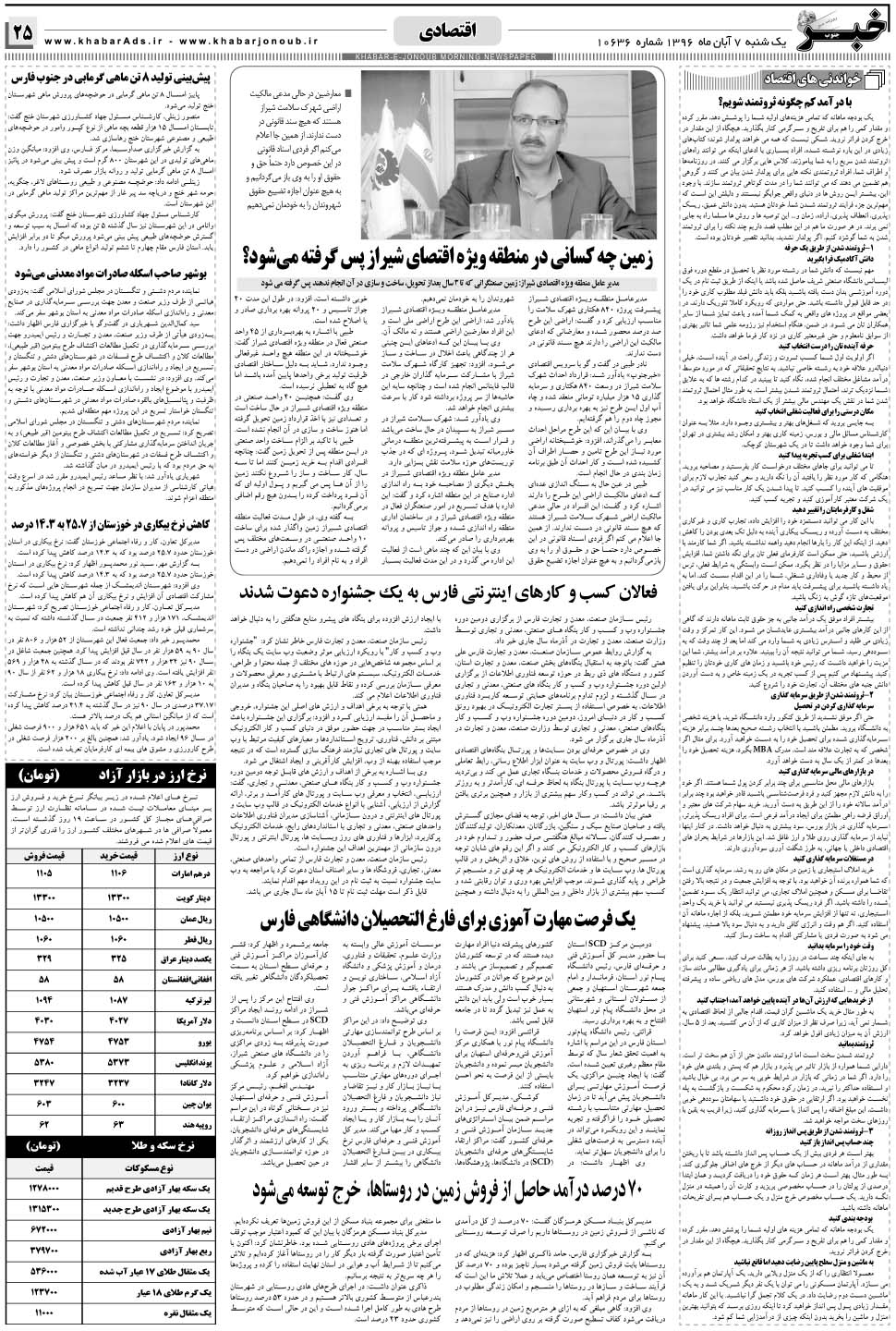 مشاهده صفحه ۲۵ روزنامه خبرجنوب تاریخ ۷  سال ۱۳۹۶