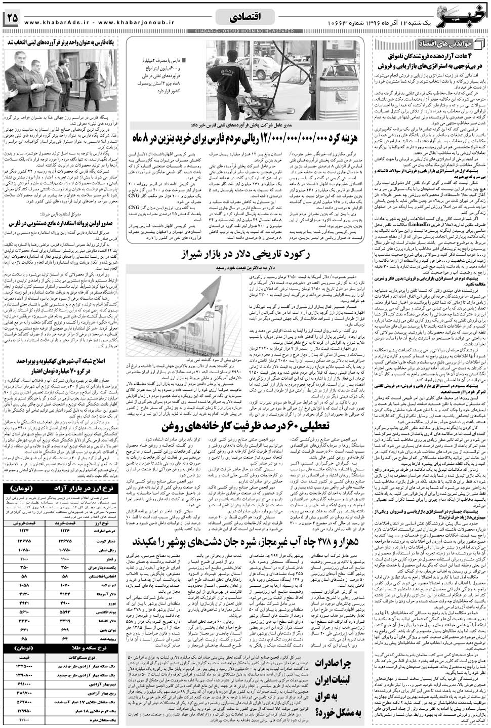 مشاهده صفحه ۲۵ روزنامه خبرجنوب تاریخ ۱۲  سال ۱۳۹۶
