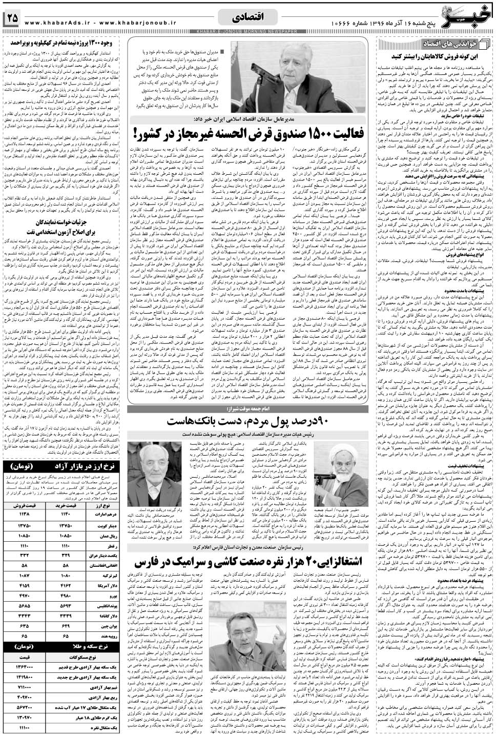 مشاهده صفحه ۲۵ روزنامه خبرجنوب تاریخ ۱۶  سال ۱۳۹۶