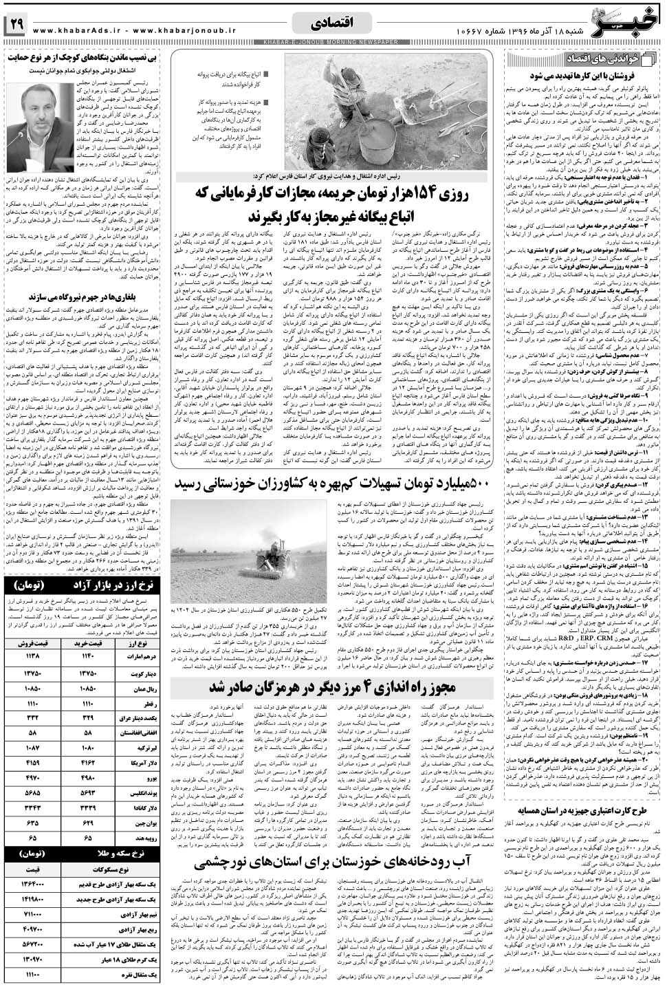 مشاهده صفحه ۲۹ روزنامه خبرجنوب تاریخ ۱۸  سال ۱۳۹۶