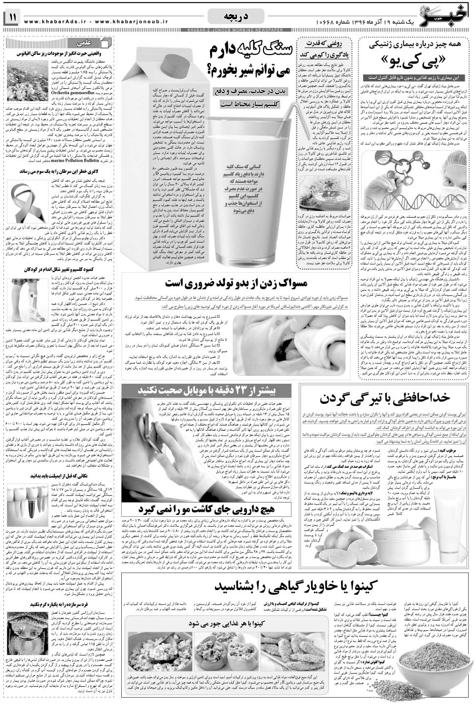 مشاهده صفحه ۱۱ روزنامه خبرجنوب تاریخ ۱۹  سال ۱۳۹۶