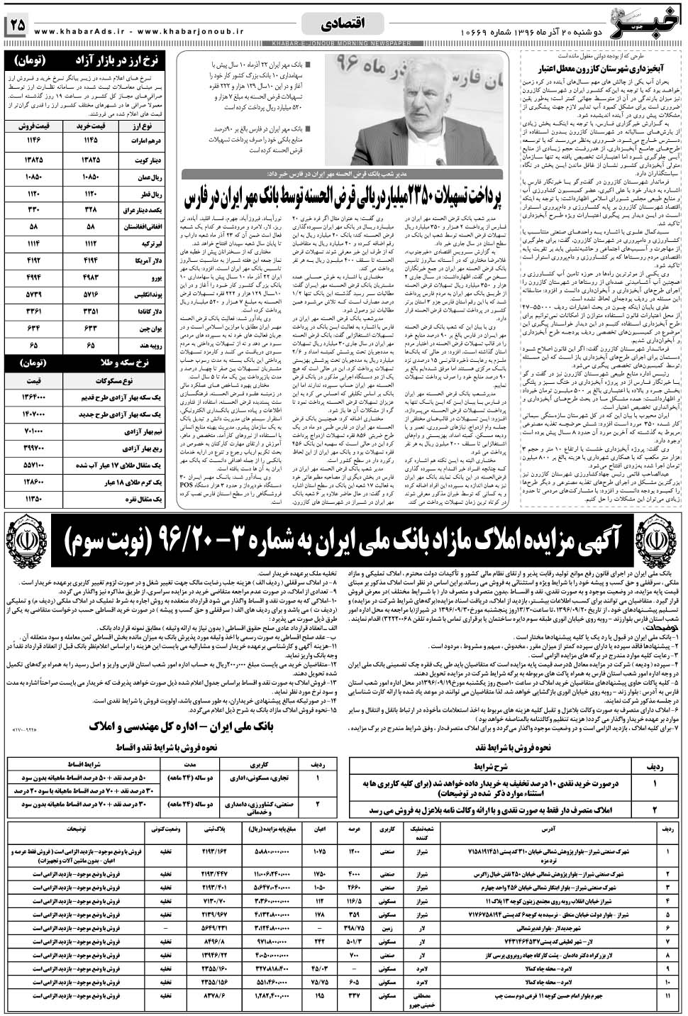 مشاهده صفحه ۲۵ روزنامه خبرجنوب تاریخ ۲۰  سال ۱۳۹۶