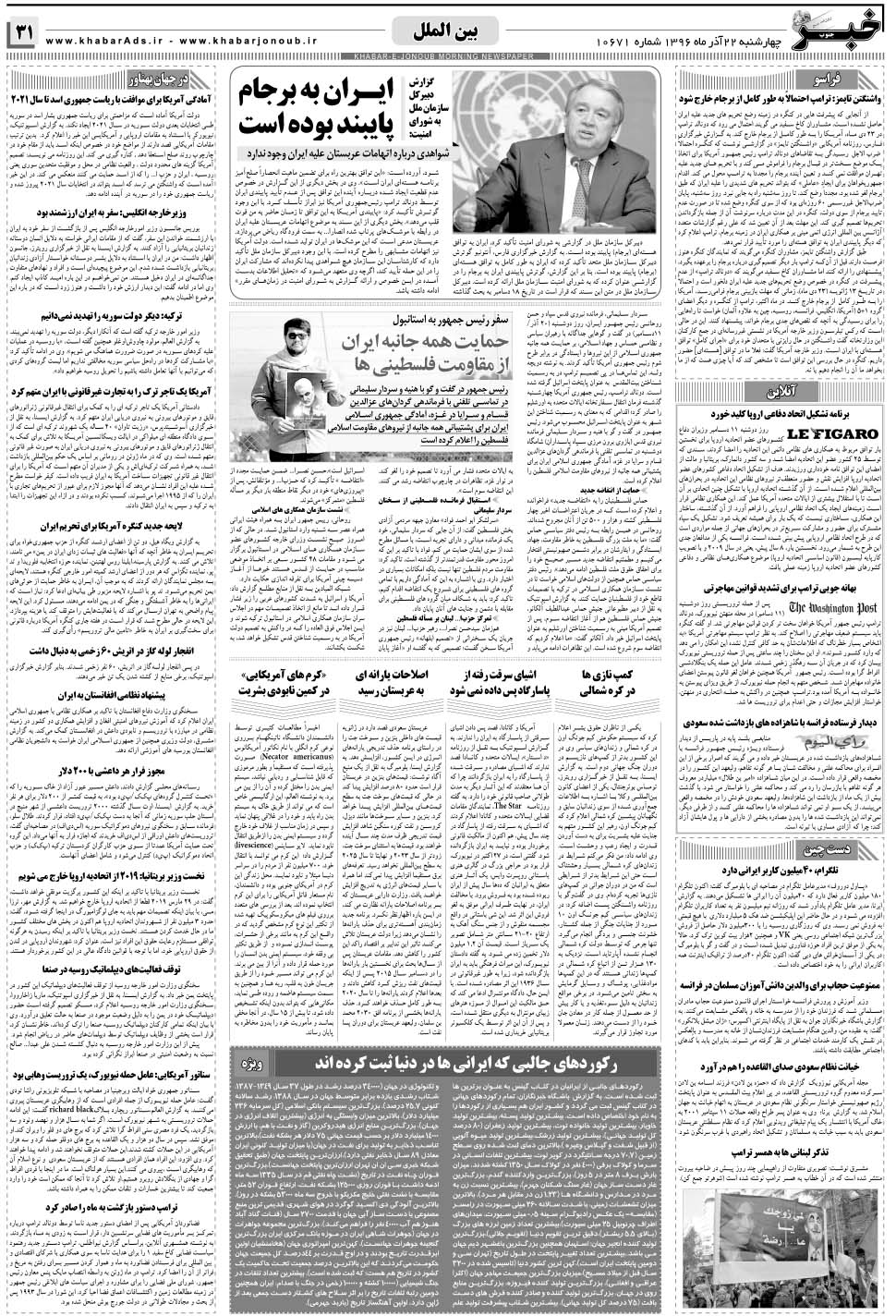 مشاهده صفحه ۳۱ روزنامه خبرجنوب تاریخ ۲۲  سال ۱۳۹۶