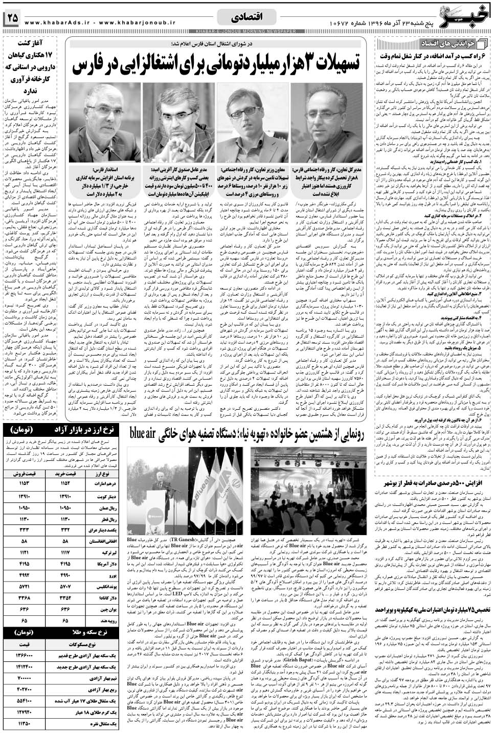 مشاهده صفحه ۲۵ روزنامه خبرجنوب تاریخ ۲۳  سال ۱۳۹۶