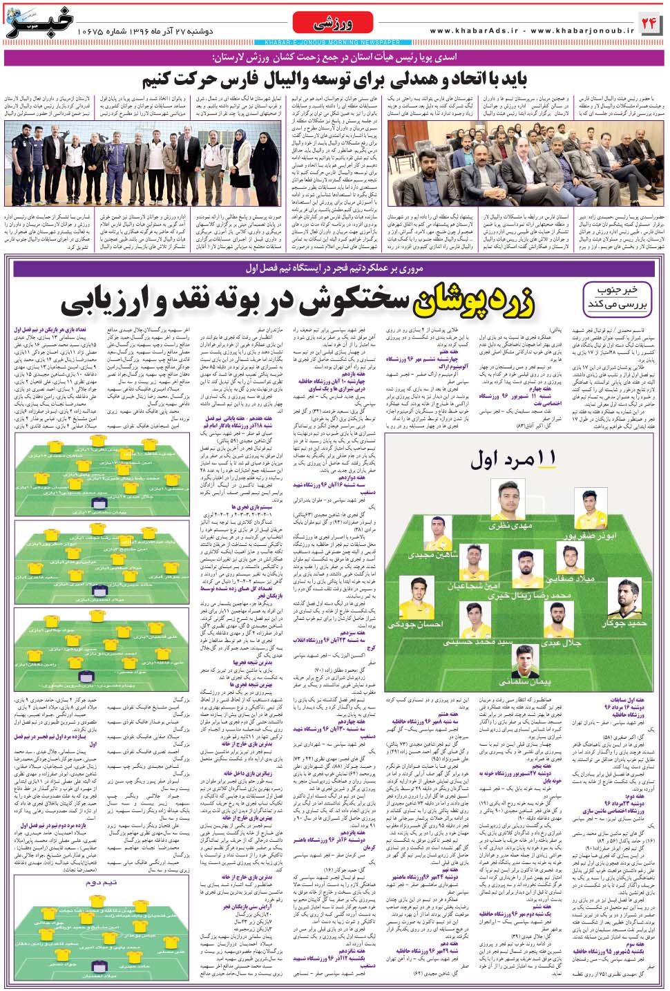 مشاهده صفحه ۲۴ روزنامه خبرجنوب تاریخ ۲۷  سال ۱۳۹۶