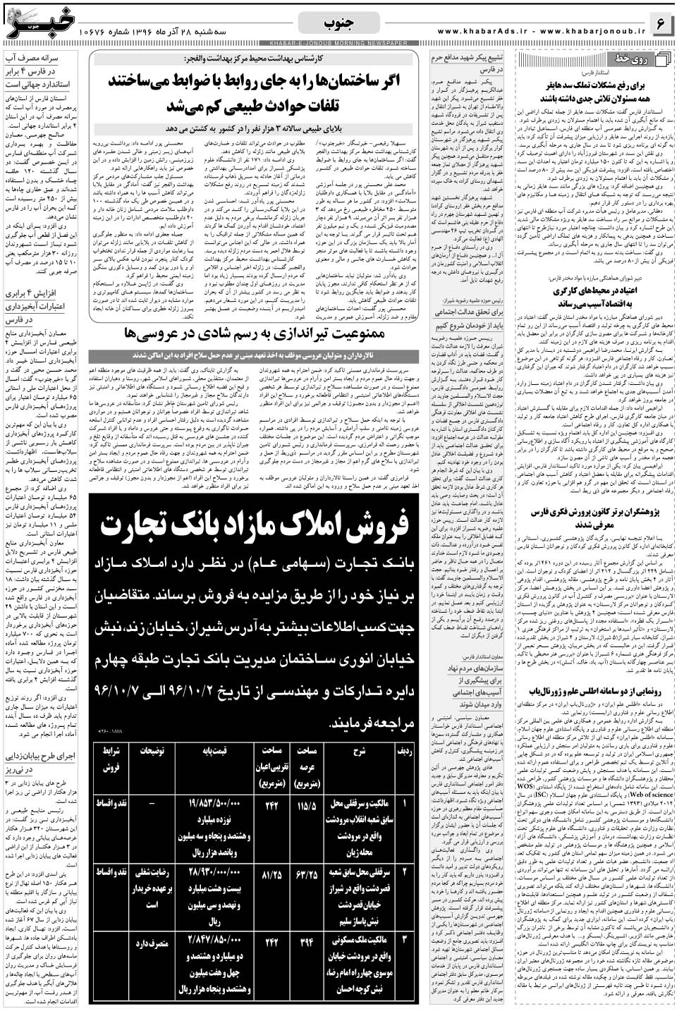 مشاهده صفحه ۶ روزنامه خبرجنوب تاریخ ۲۸  سال ۱۳۹۶