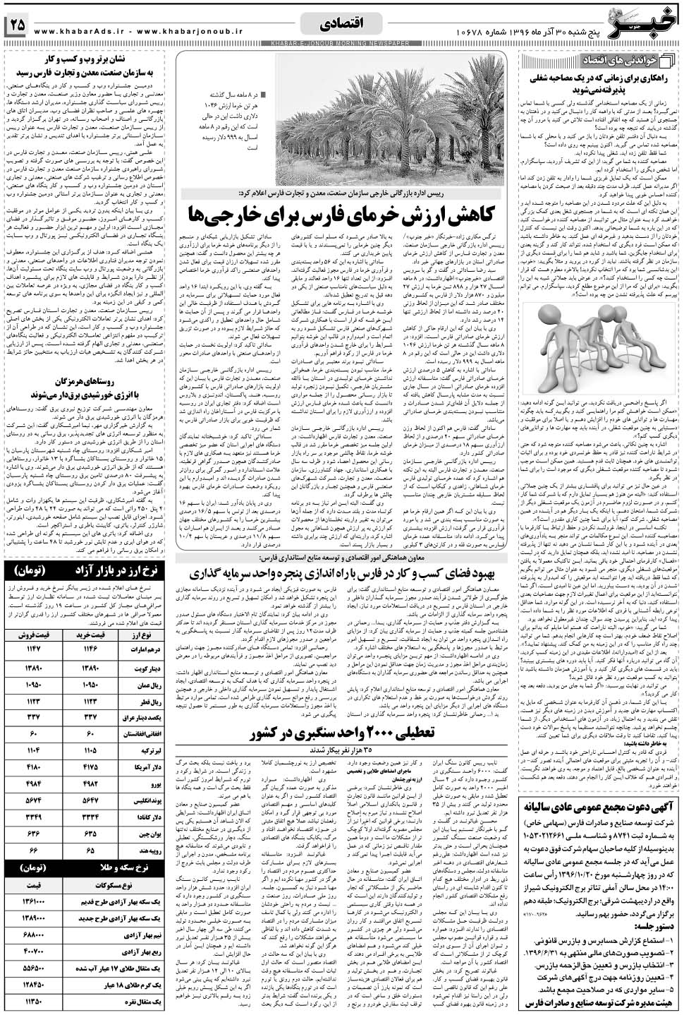 مشاهده صفحه ۲۵ روزنامه خبرجنوب تاریخ ۳۰  سال ۱۳۹۶
