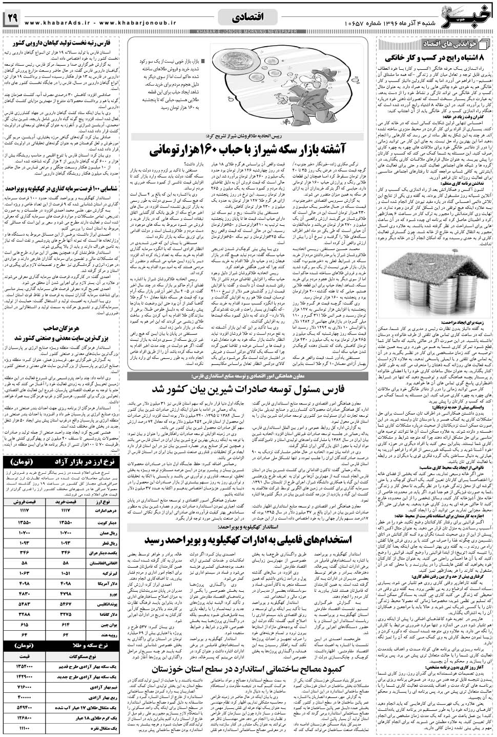 مشاهده صفحه ۲۹ روزنامه خبرجنوب تاریخ ۴  سال ۱۳۹۶
