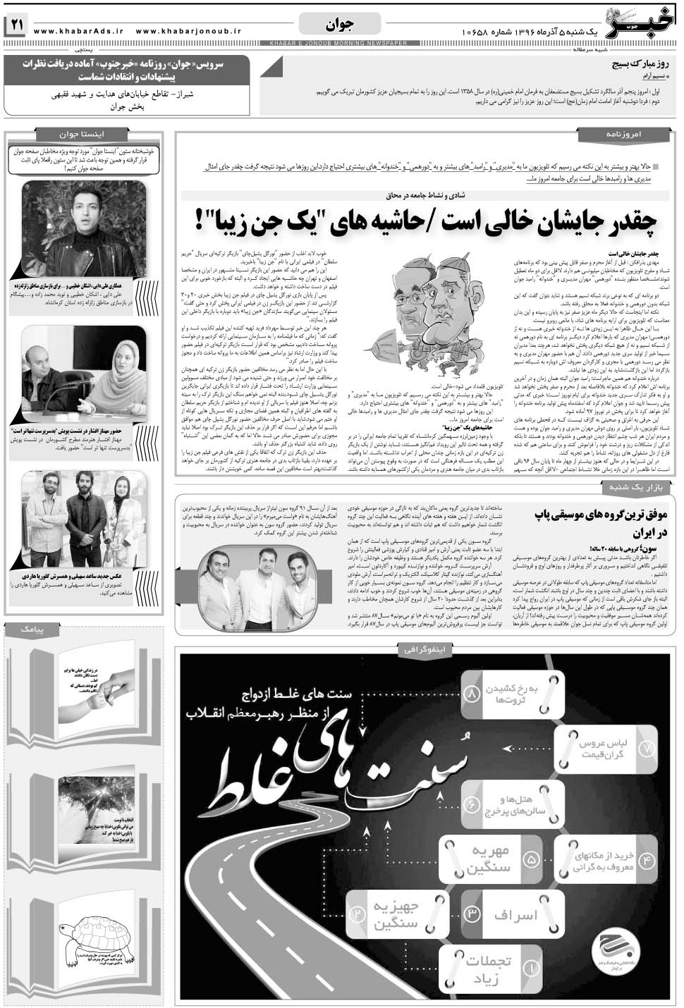مشاهده صفحه ۲۱ روزنامه خبرجنوب تاریخ ۵  سال ۱۳۹۶