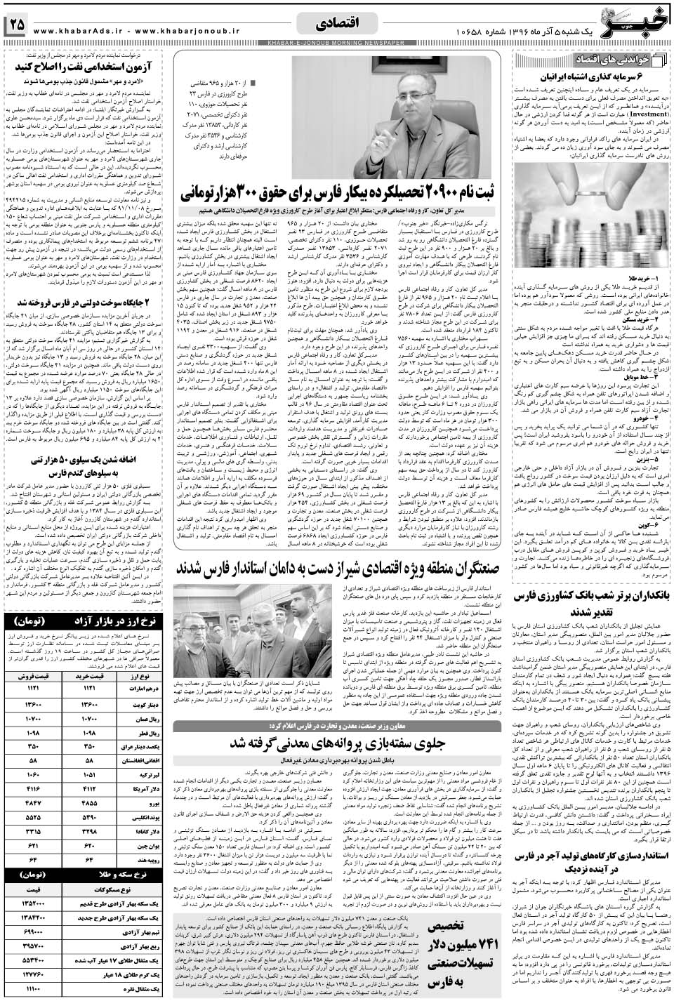 مشاهده صفحه ۲۵ روزنامه خبرجنوب تاریخ ۵  سال ۱۳۹۶