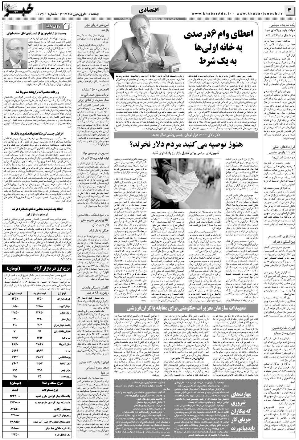 مشاهده صفحه ۴ روزنامه خبرجنوب تاریخ ۱۰  سال ۱۳۹۷