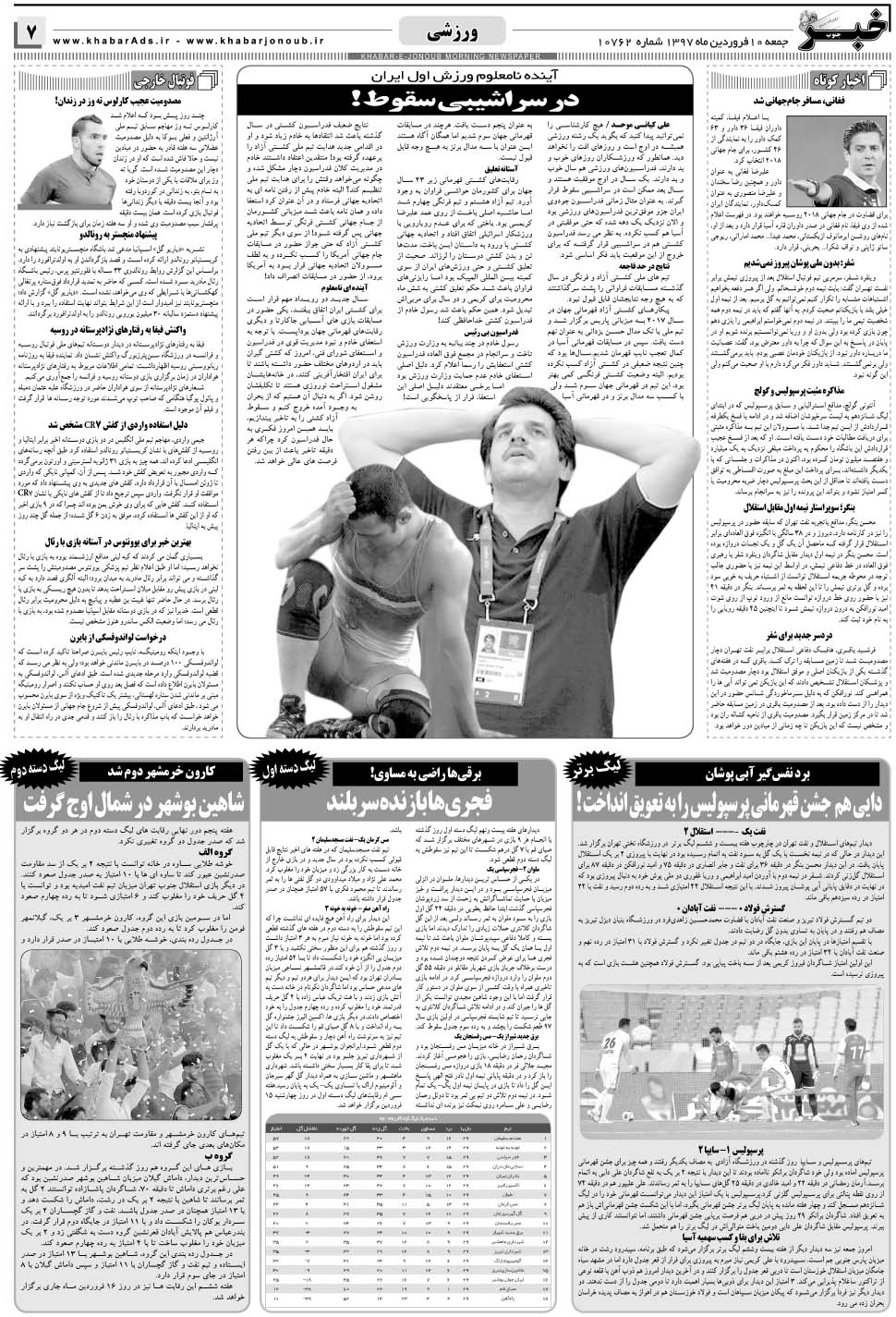 مشاهده صفحه ۷ روزنامه خبرجنوب تاریخ ۱۰  سال ۱۳۹۷