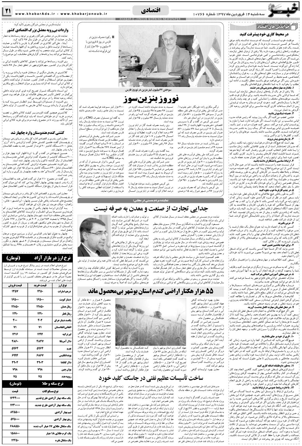 مشاهده صفحه ۲۱ روزنامه خبرجنوب تاریخ ۱۴  سال ۱۳۹۷