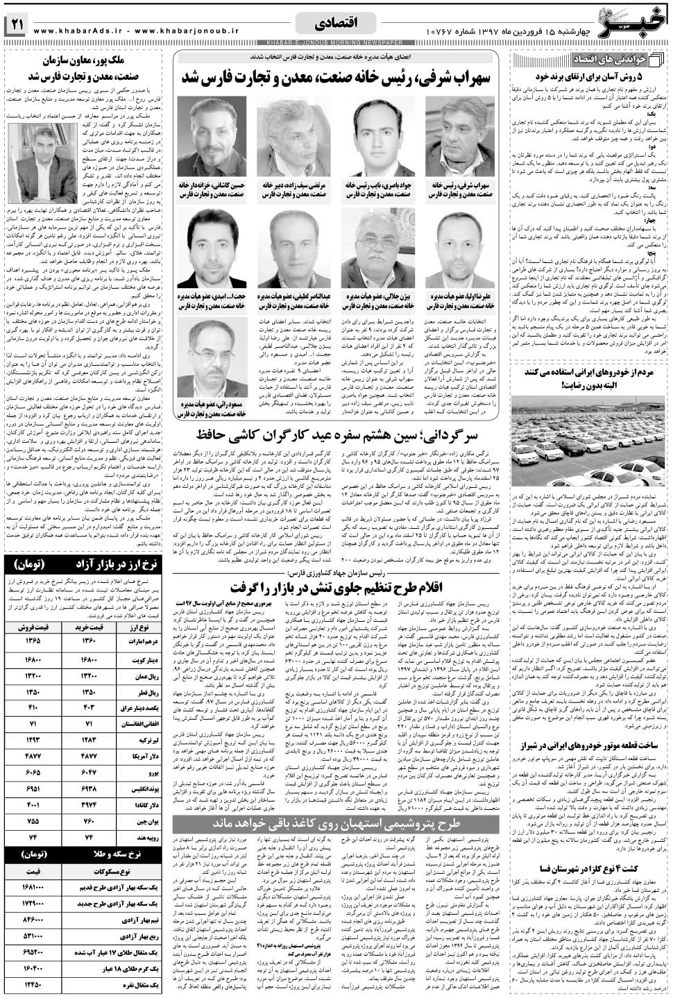 مشاهده صفحه ۲۱ روزنامه خبرجنوب تاریخ ۱۵  سال ۱۳۹۷
