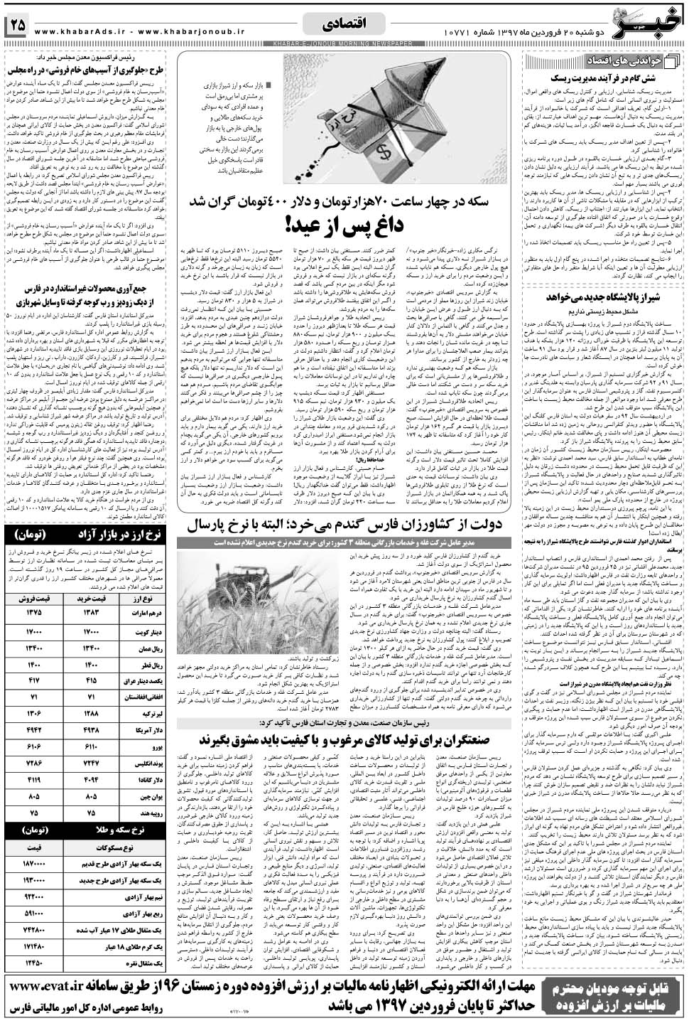 مشاهده صفحه ۲۵ روزنامه خبرجنوب تاریخ ۲۰  سال ۱۳۹۷