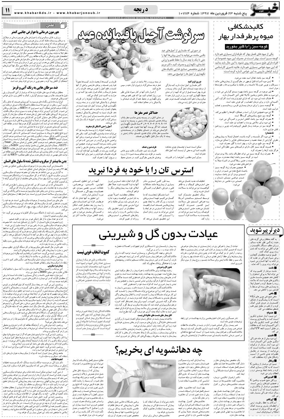 مشاهده صفحه ۱۱ روزنامه خبرجنوب تاریخ ۲۳  سال ۱۳۹۷
