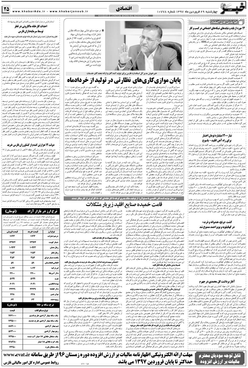 مشاهده صفحه ۲۵ روزنامه خبرجنوب تاریخ ۲۹  سال ۱۳۹۷
